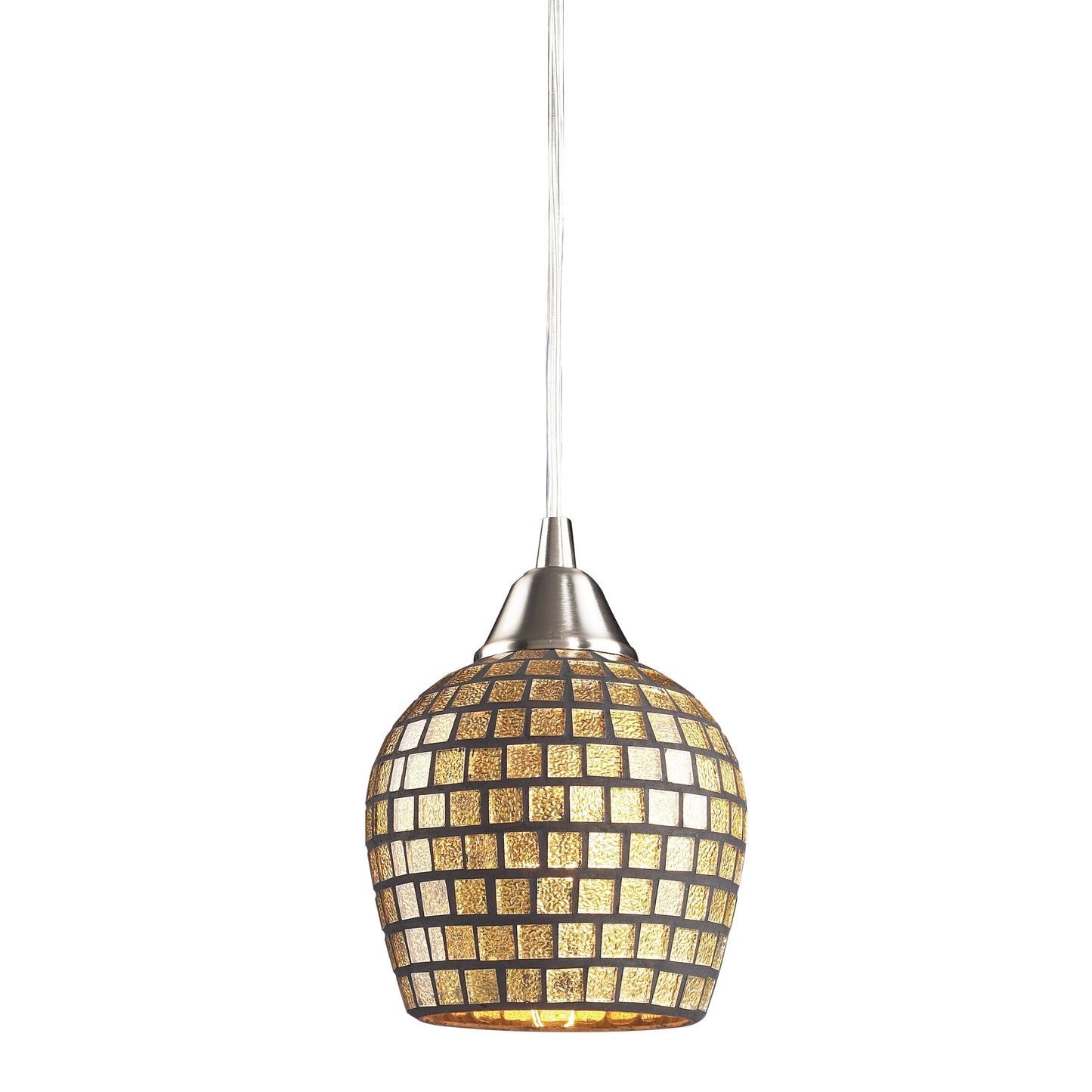 Fusion 5'' Wide 1-Light Pendant - Satin Nickel with Gold Leaf Mosaic - Includes LED Bulb