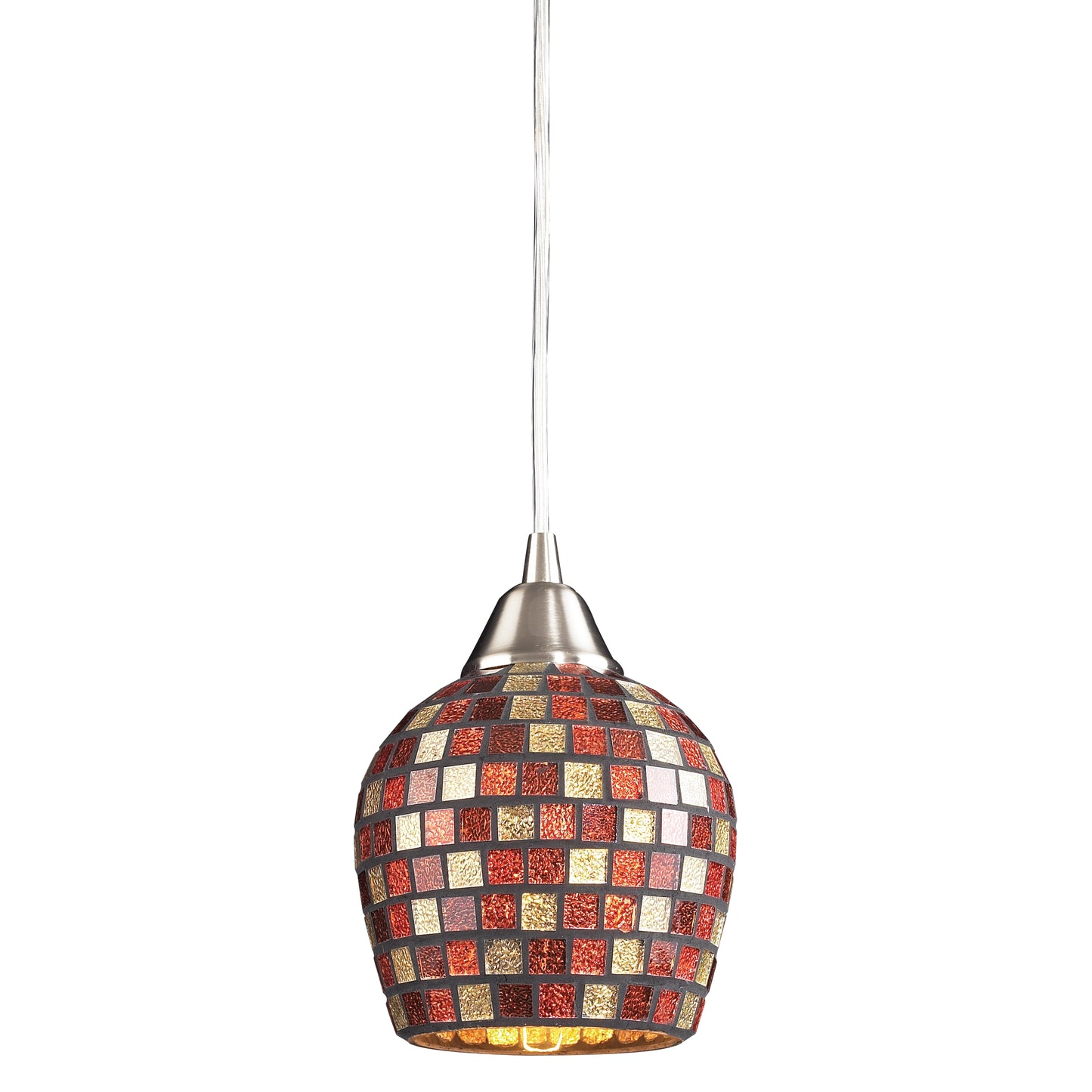 Fusion 5'' Wide 1-Light Mini Pendant - Satin Nickel with Multicolor Mosaic - Includes LED Bulb
