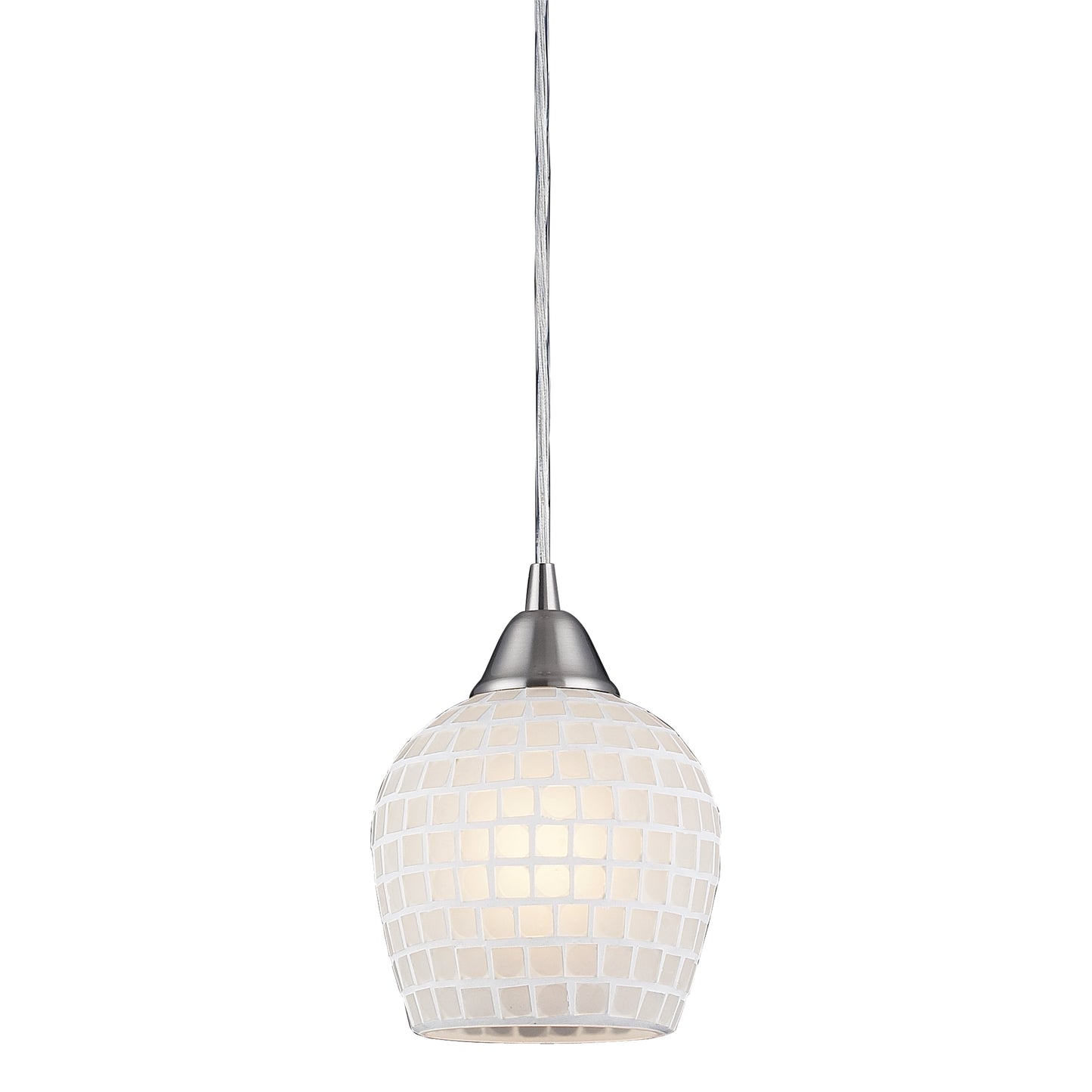 Fusion 5'' Wide 1-Light Pendant - Satin Nickel with White Mosaic