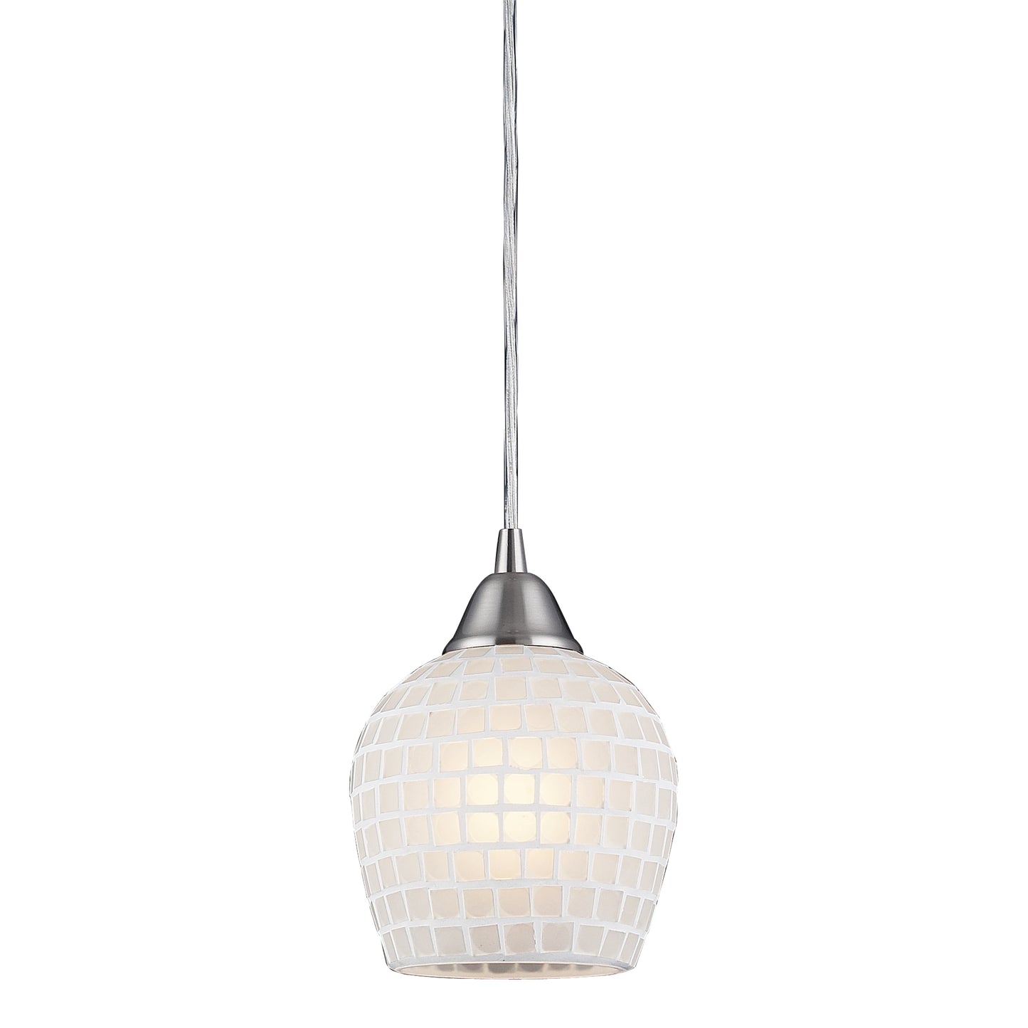 Fusion 5'' Wide 1-Light Pendant - Satin Nickel with White Mosaic - Includes LED Bulb