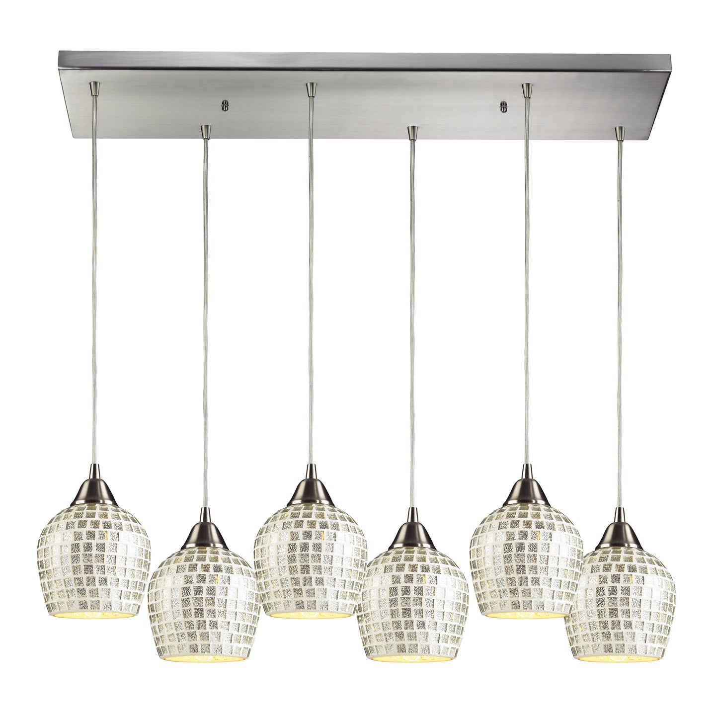 Fusion 30'' Wide 6-Light Pendant - Satin Nickel with Silver Mosaic