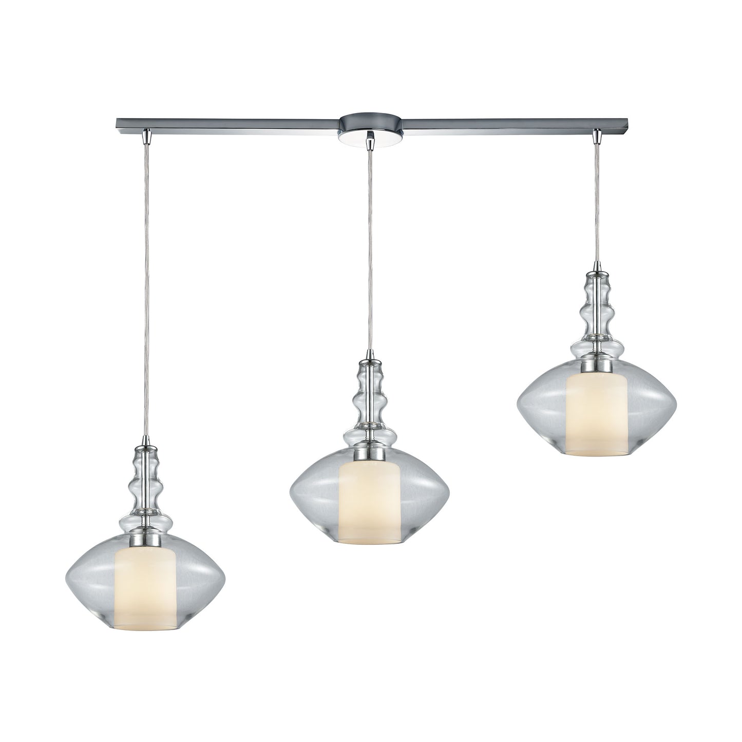 Alora 36'' Wide 3-Light Slim Linear Pendant - Chrome with Clear and Opal White Glass