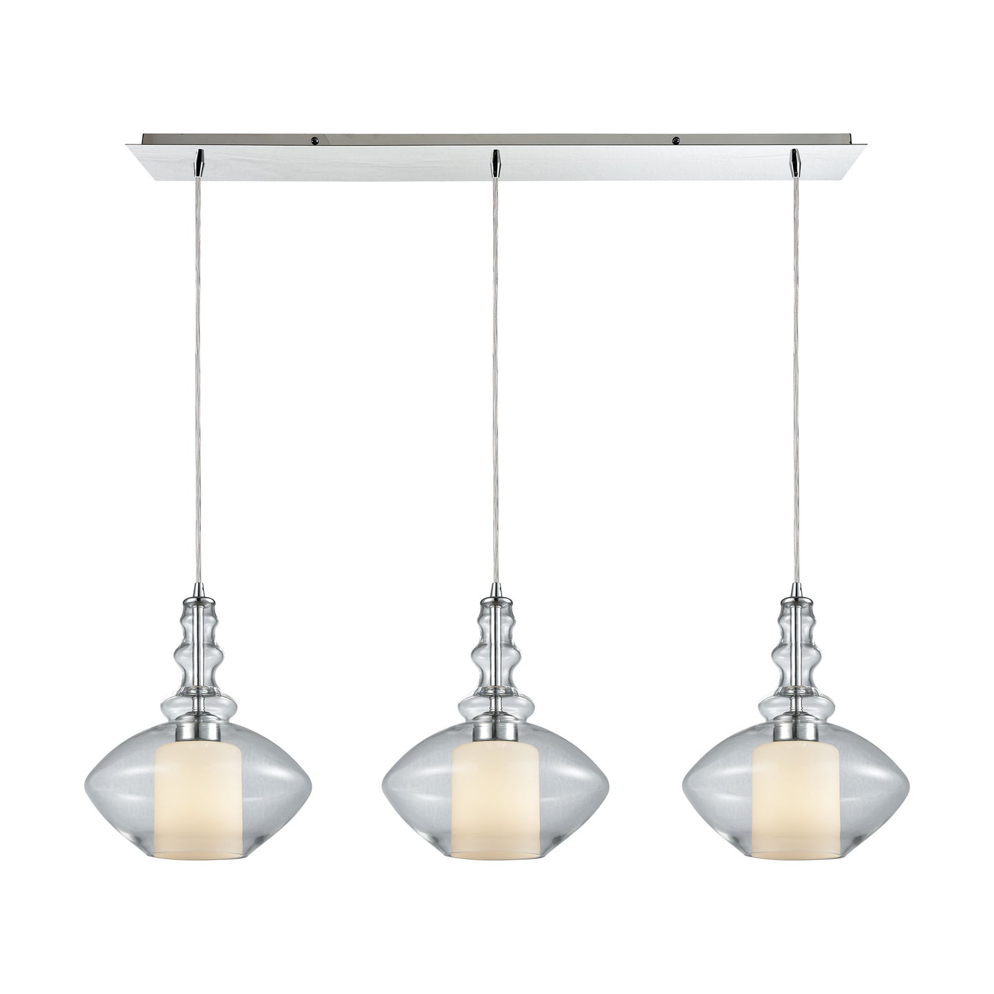 Alora 36'' Wide 3-Light Linear Pendant - Chrome with Clear and Opal White Glass