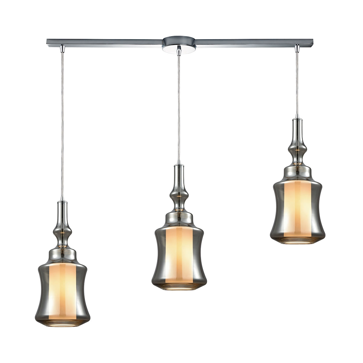 Alora 36'' Wide 3-Light Slim Linear Pendant - Chrome with Smoke-plated and Opal White Glass