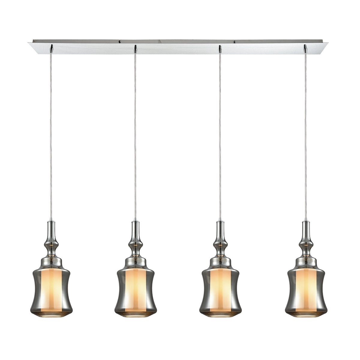 Alora 46'' Wide 4-Light Linear Pendant - Chrome with Smoke-plated and Opal White Glass