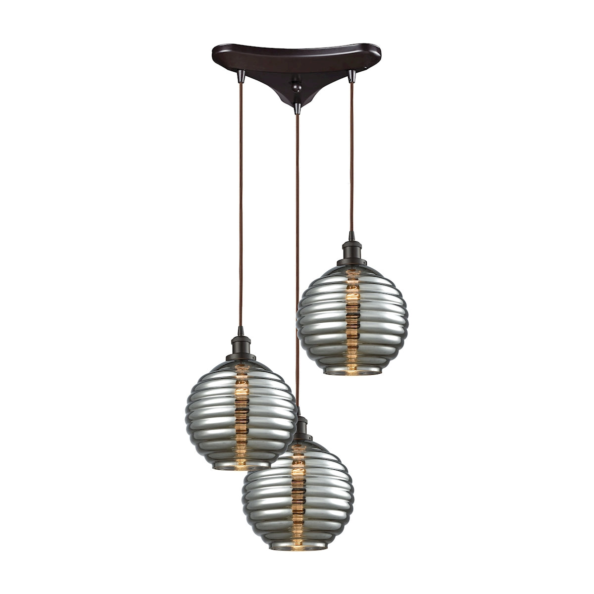 Ridley 10'' Wide 1-Light Triangle Pendant - Oil Rubbed Bronze with Smoke Plated Beehive Glass