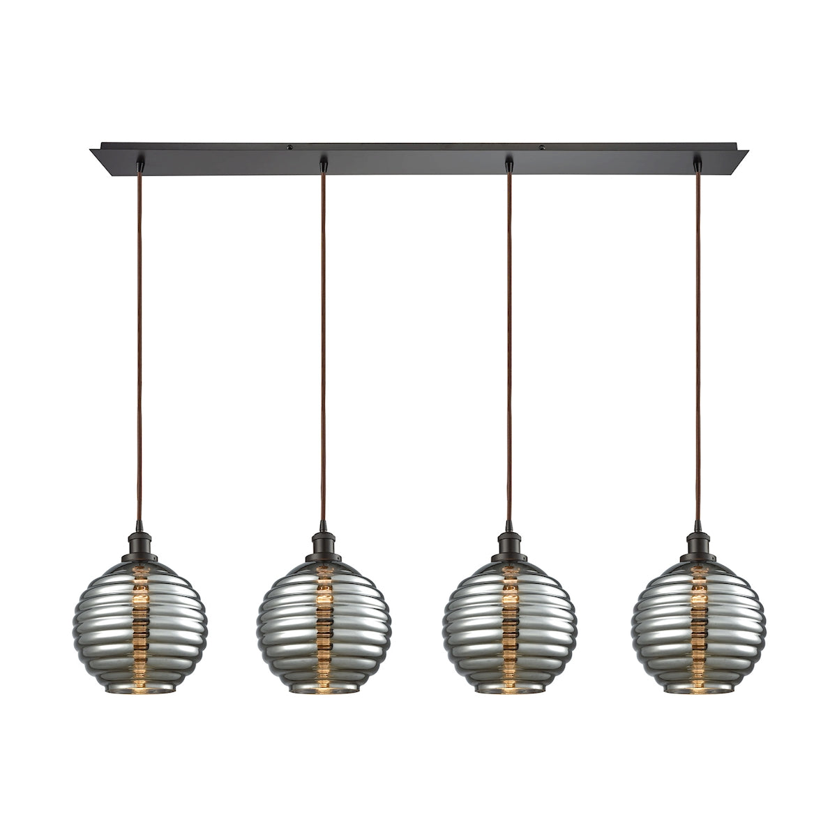 Ridley 46'' Wide 4-Light Linear Pendant - Oil Rubbed Bronze with Smoke-plated Beehive Glass