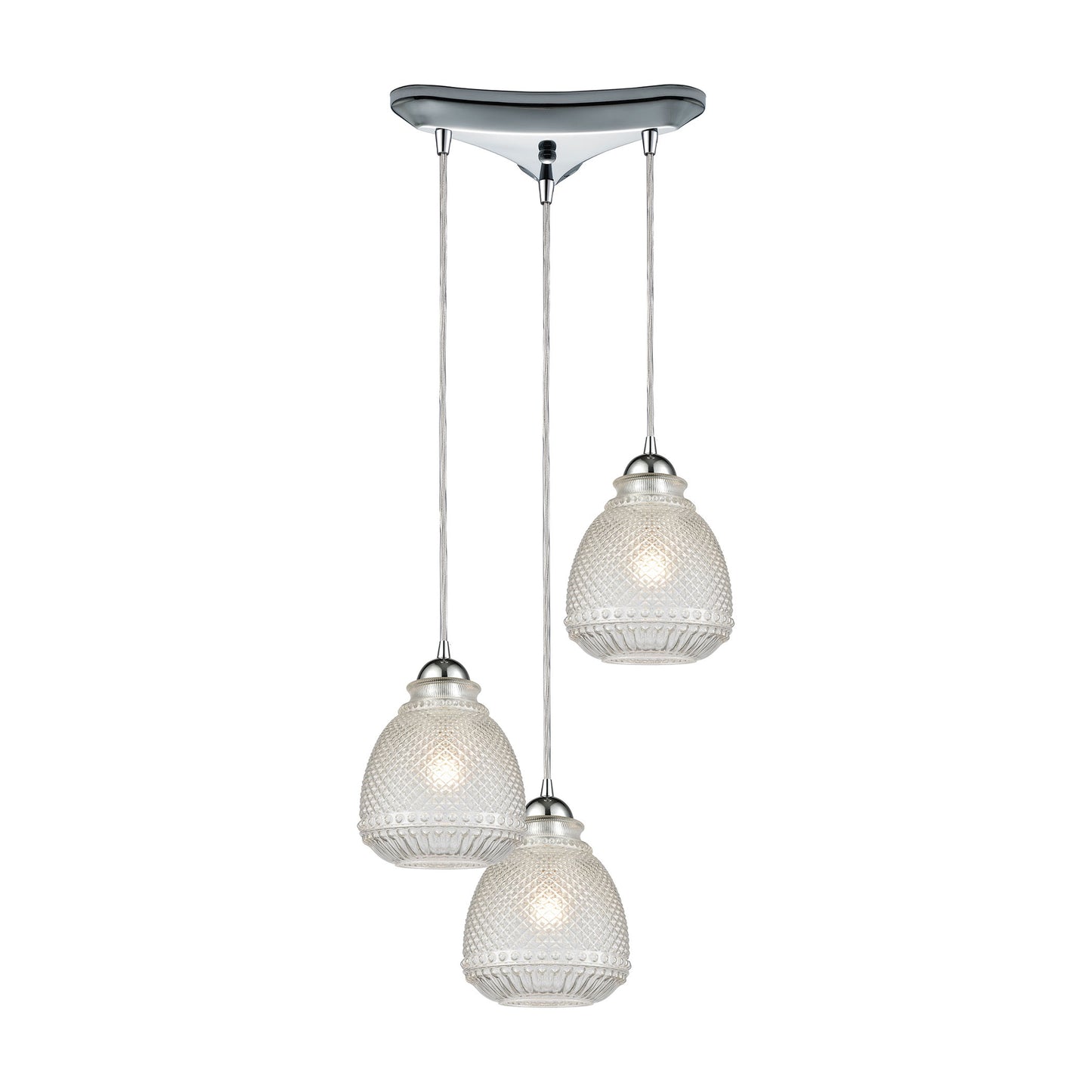 Victoriana 12'' Wide 3-Light Triangular Pendant - Polished Chrome with Clear Crosshatched Glass
