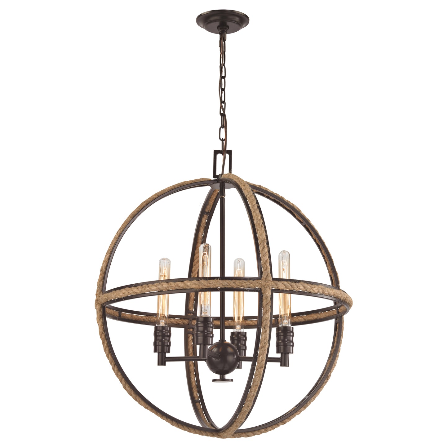 Natural Rope 24'' Wide 4-Light Chandelier - Oil Rubbed Bronze