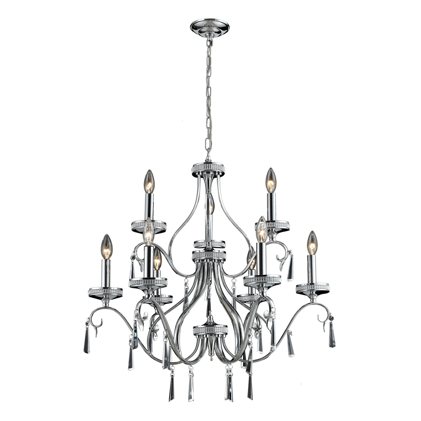 Crystal 28'' Wide 9-Light Chandelier - Clear and Chrome