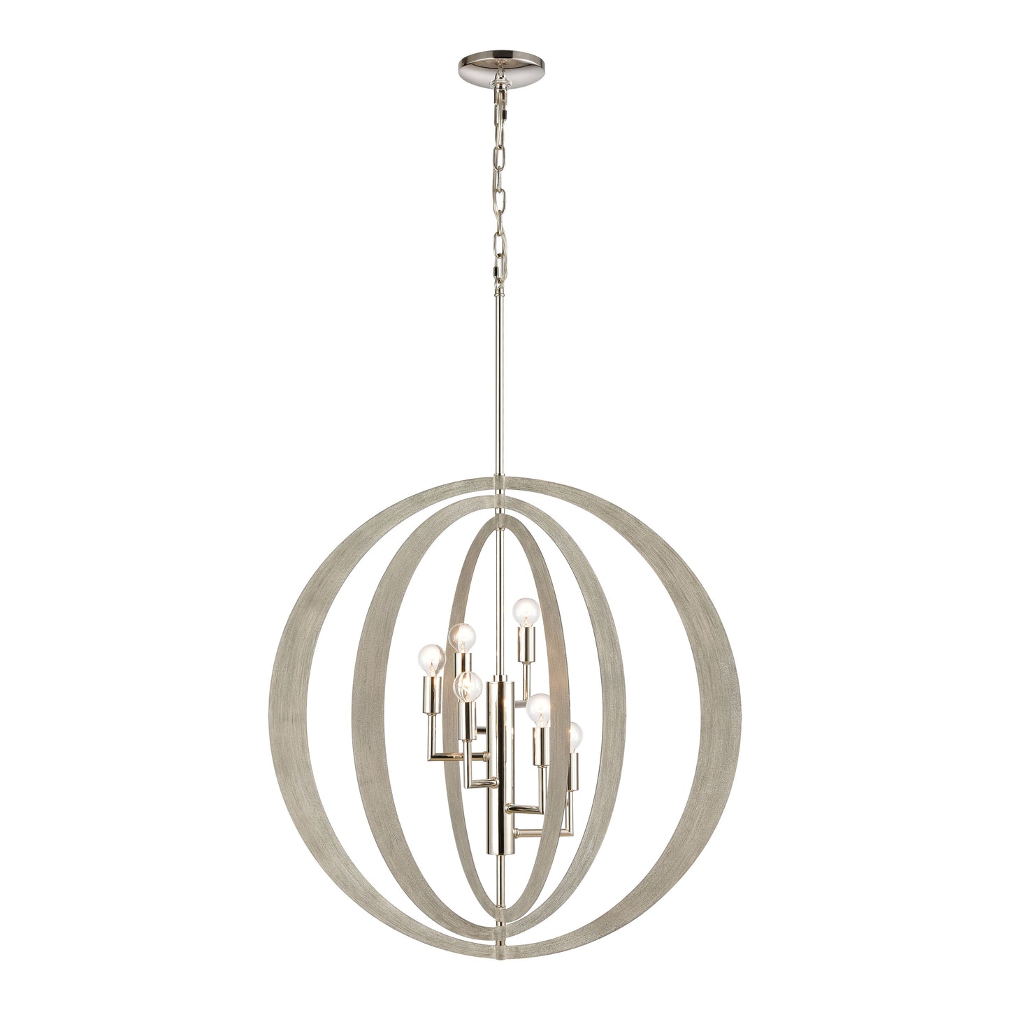 Retro Rings 26'' Wide 6-Light Chandelier - Sandy Beechwood