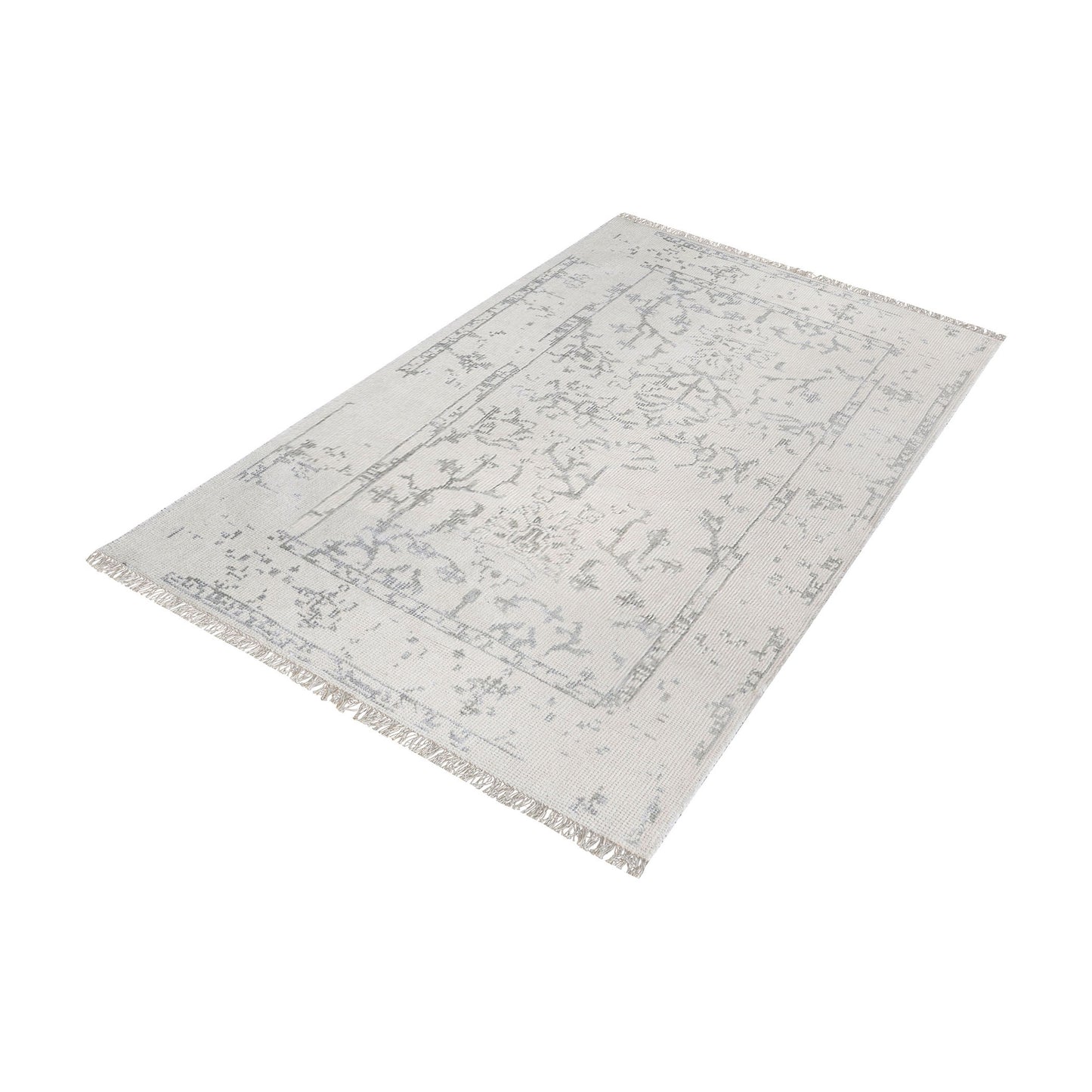 Belleville Hand-knotted Wool and Bamboo Viscose Rug 36x60 - Ivory and Silver