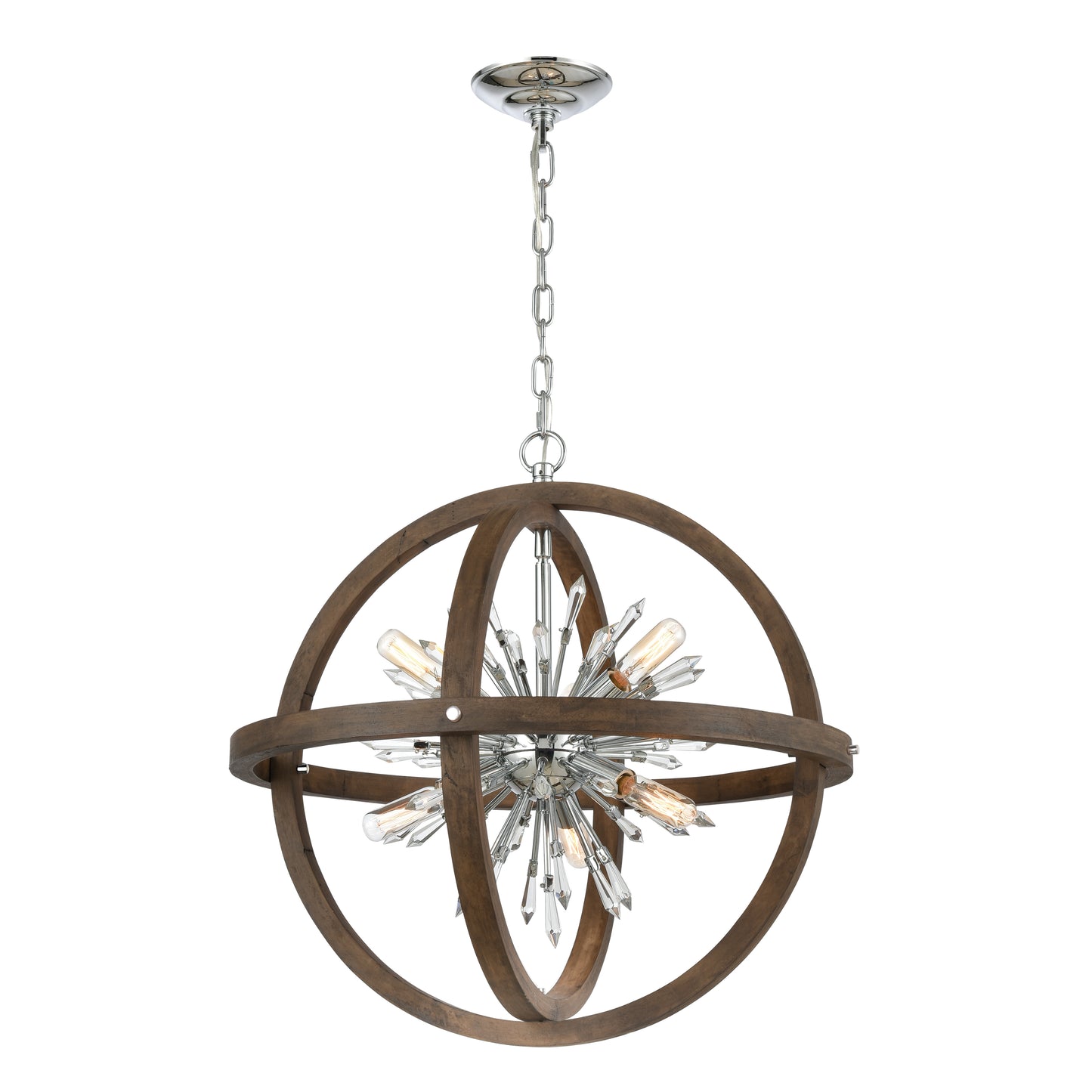Morning Star 30'' Wide 10-Light Chandelier - Aged Fir with Chrome