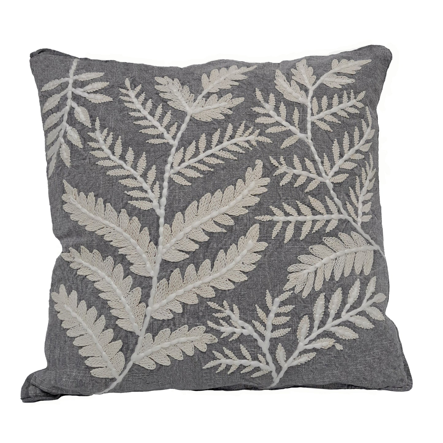 Embroidered Fern 20x20'' Pillow - Gray