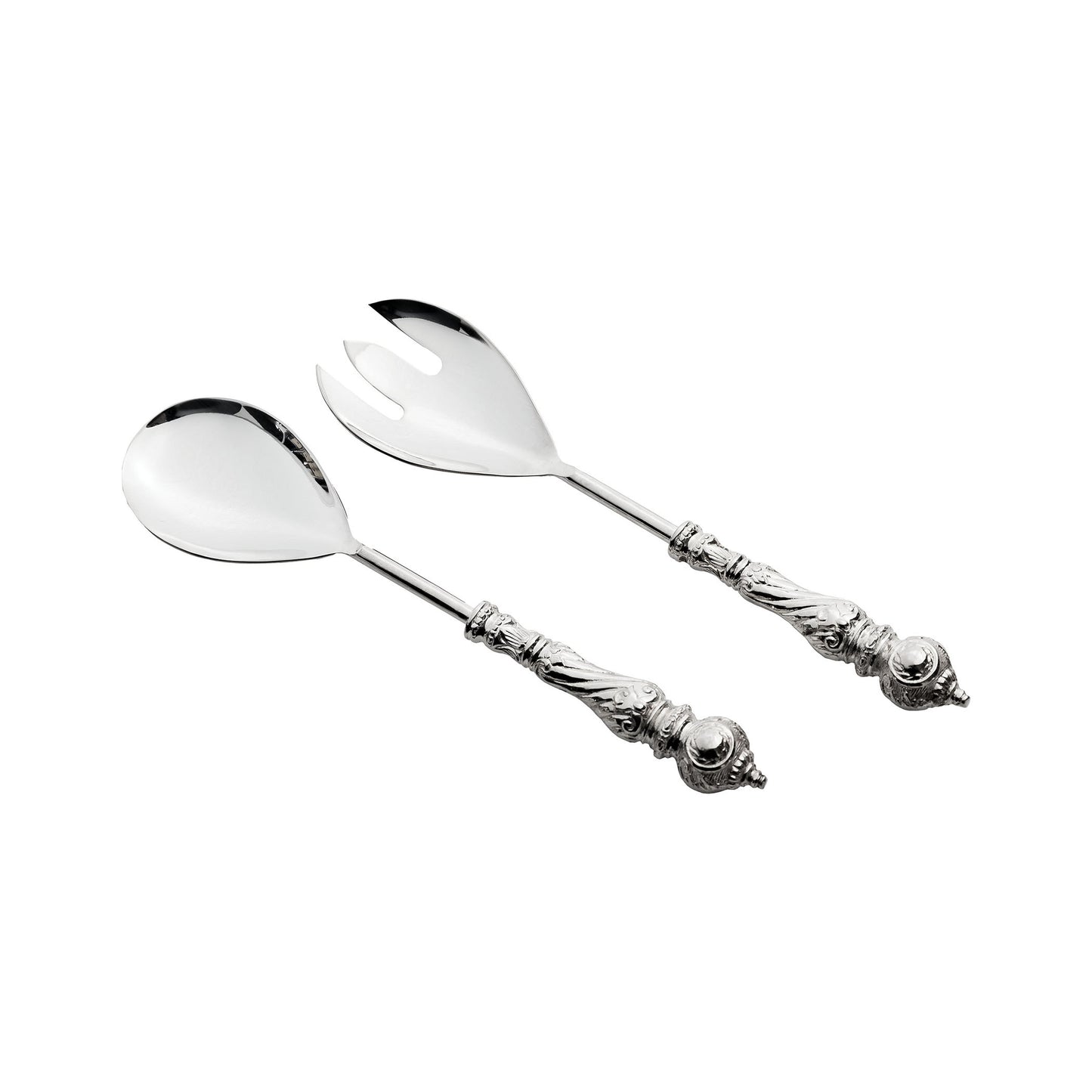 Salad Server Set with Embossed Silver Plated