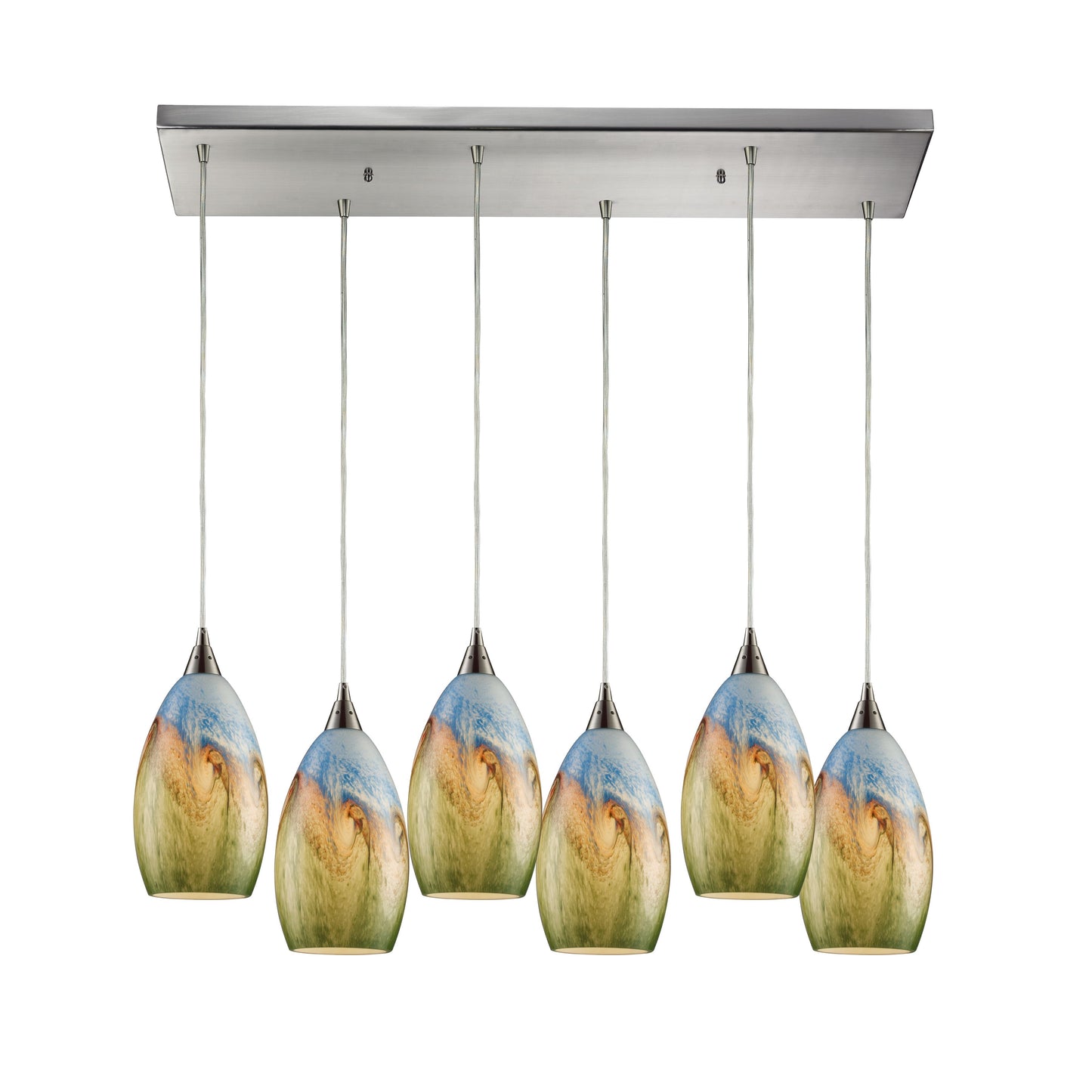 Geologic 30'' Wide 6-Light Rectangular Pendant - Satin Nickel