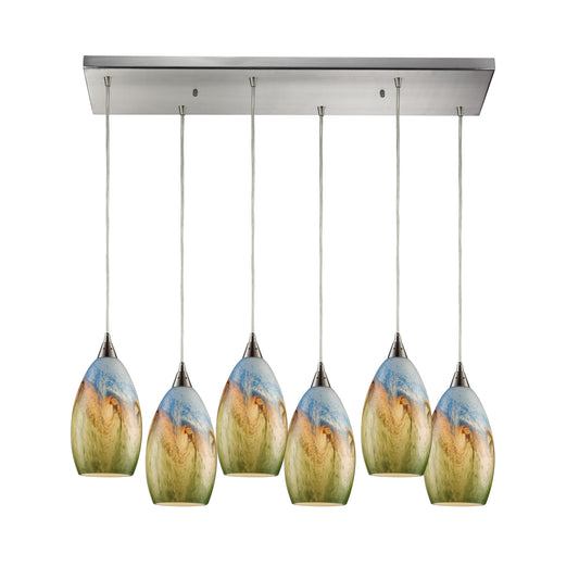 Geologic 30'' Wide 6-Light Rectangular Pendant - Satin Nickel