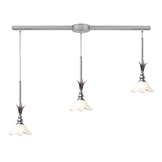 Balini 36'' Wide 3-Light Linear Pendant - Antique Silver and Cotton White