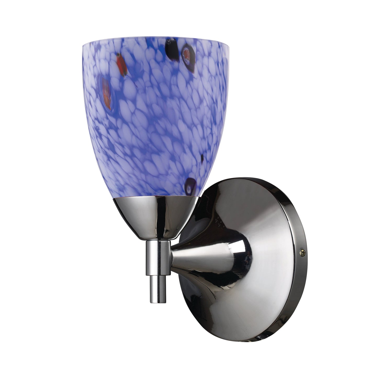 Celina 9'' High 1-Light Wall Lamp - Polished Chrome with Starburst Blue Glass