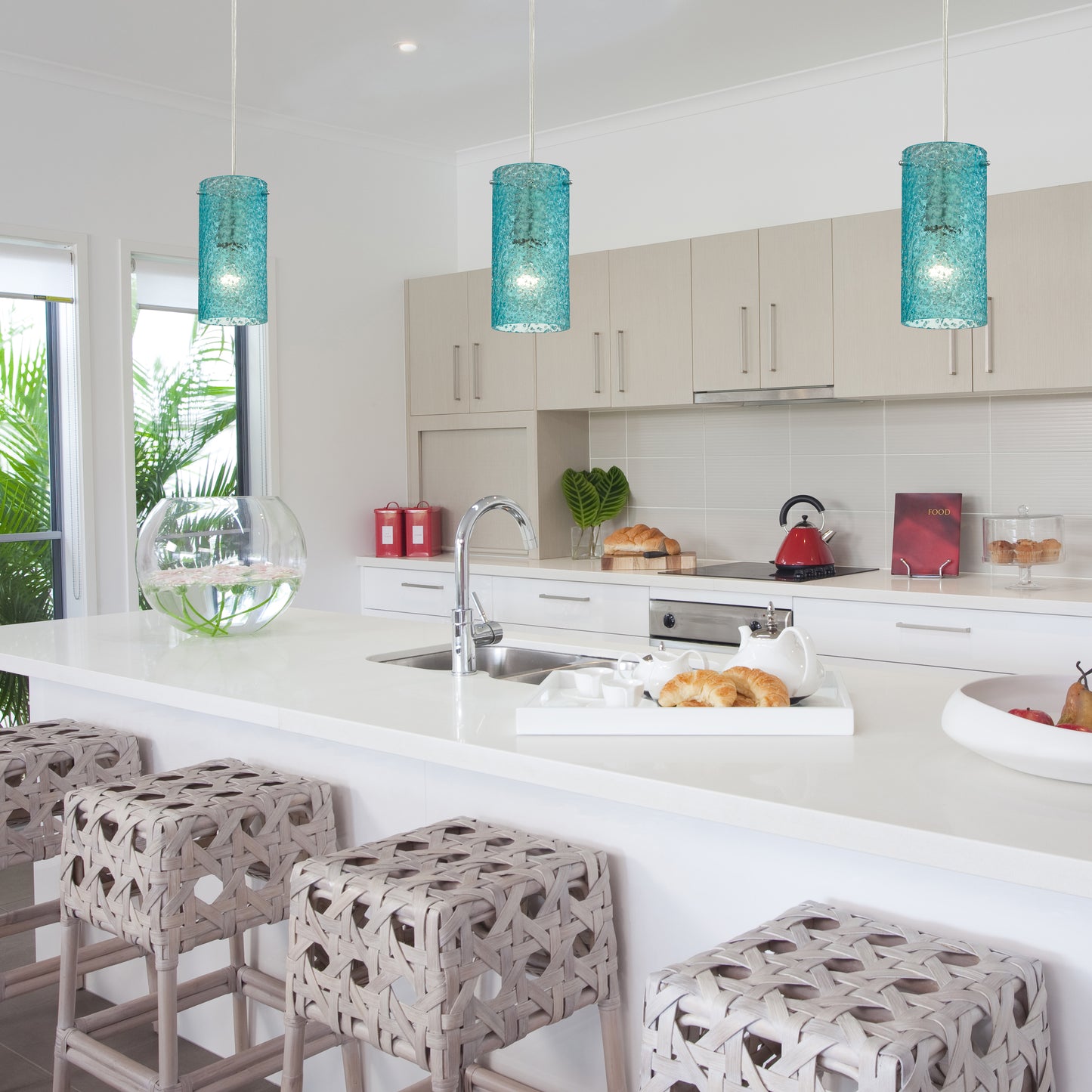 Ice Fragments 5'' Wide 1-Light Pendant - Satin Nickel and Aqua Glass
