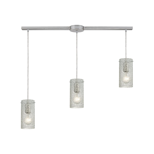 Ice Fragments 36'' Wide 3-Light Slim Linear Pendant - Satin Nickel and Clear Glass