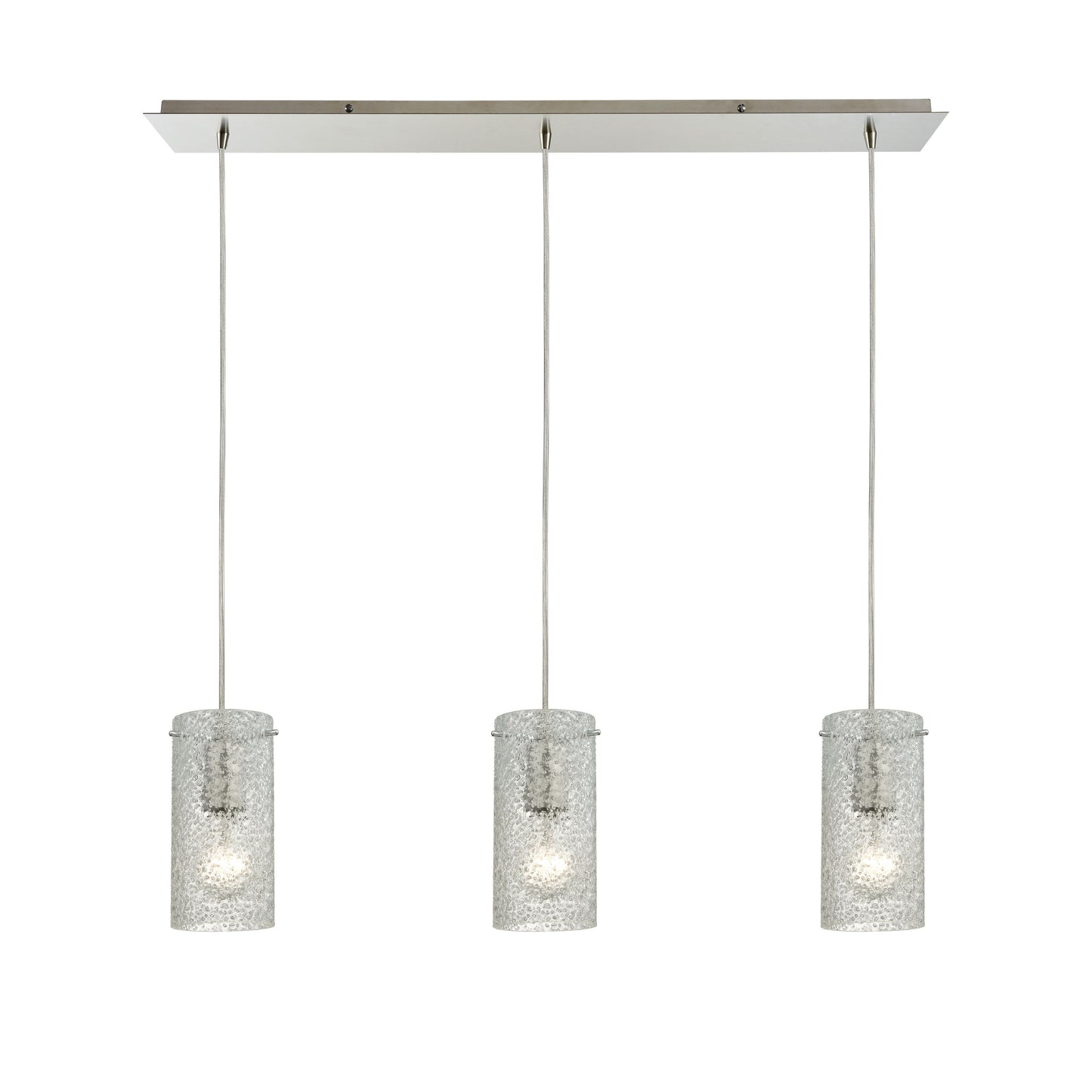 Ice Fragments 36'' Wide 3-Light Linear Pendant - Satin Nickel and Clear Glass