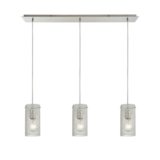Ice Fragments 36'' Wide 3-Light Linear Pendant - Satin Nickel and Clear Glass