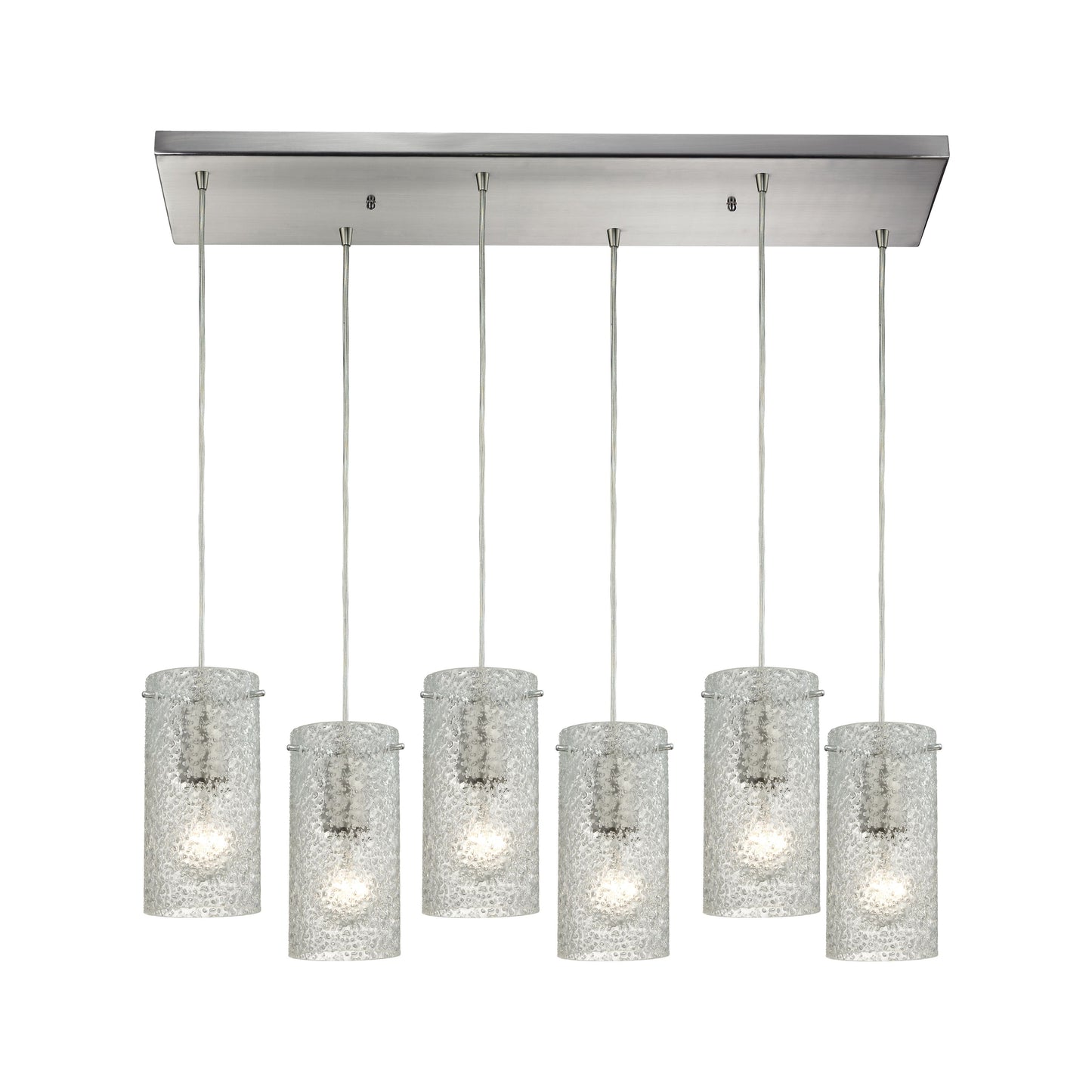 Ice Fragments 30'' Wide 6-Light Rectangular Pendant - Satin Nickel and Clear Glass