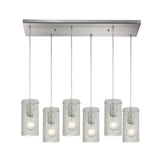 Ice Fragments 30'' Wide 6-Light Rectangular Pendant - Satin Nickel and Clear Glass