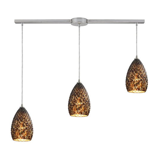 Geval 5'' Wide 3-Light Linear Pendant - Satin Nickel with Burnt Caramel Glass
