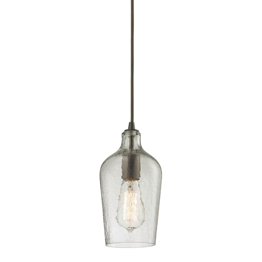 Hammered Glass 5'' Wide 1-Light Pendant - Oil Rubbed Bronze with Clear