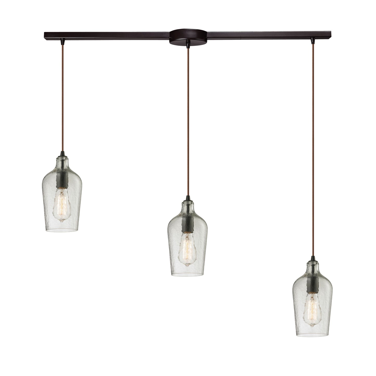 Hammered Glass 36'' Wide 3-Light Slim Linear Pendant - Oil Rubbed Bronze with Clear