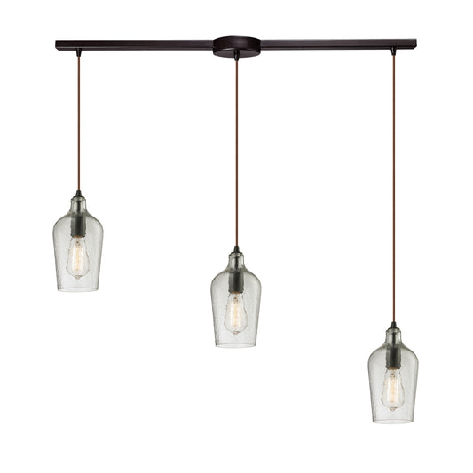 Hammered Glass 36'' Wide 3-Light Slim Linear Pendant - Oil Rubbed Bronze with Clear