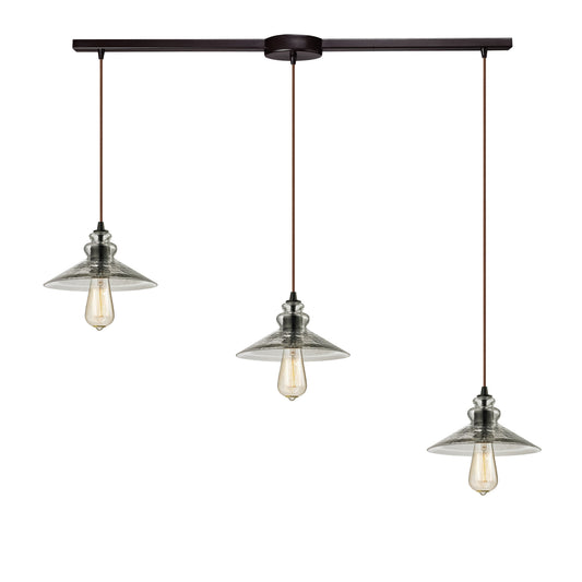 Hammered Glass 5'' Wide 3-Light Slim Linear Pendant - Oil Rubbed Bronze
