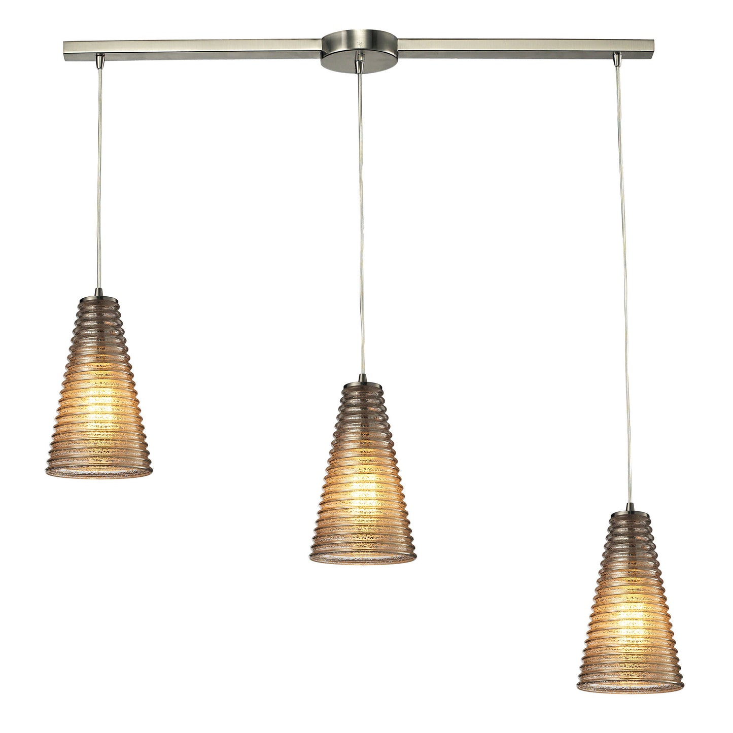 Ribbed Glass 5'' Wide 3-Light Slim Linear Pendant - Satin Nickel