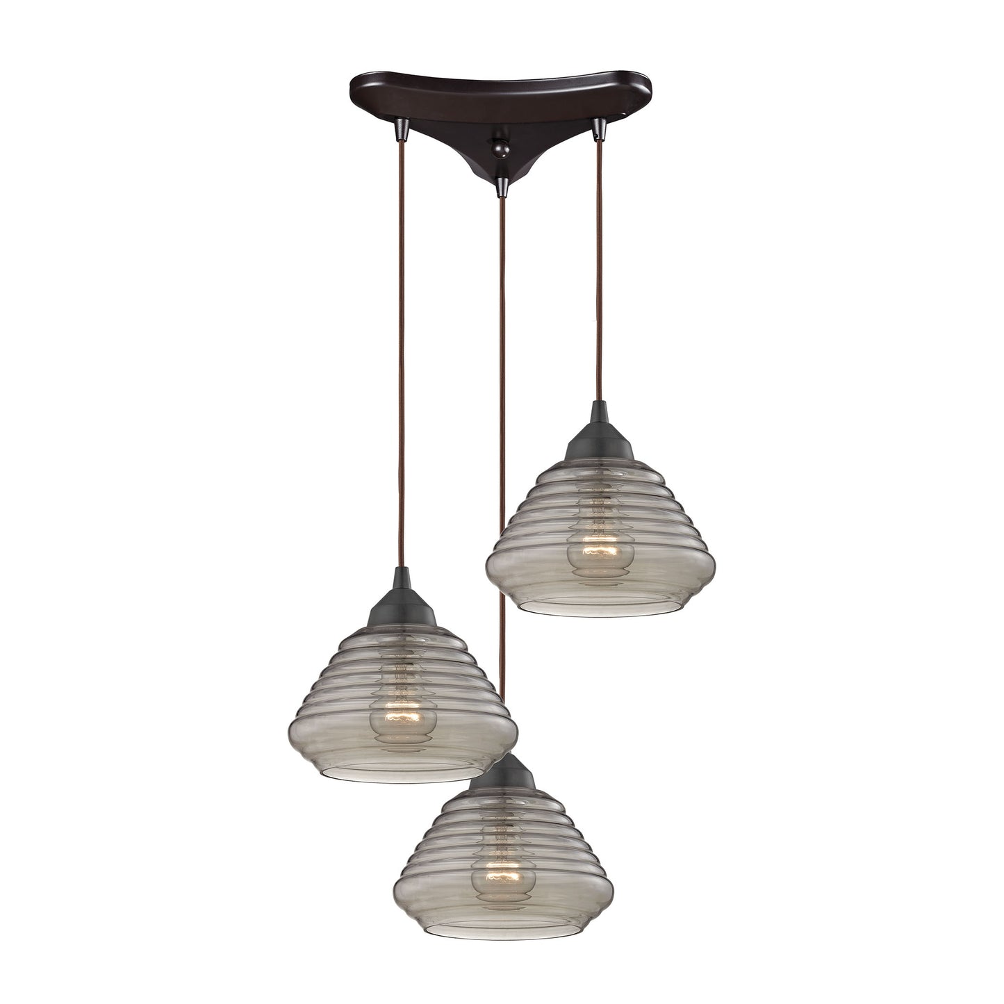 Orbital 10'' Wide 3-Light Pendant - Oil Rubbed Bronze with Smoke Glass
