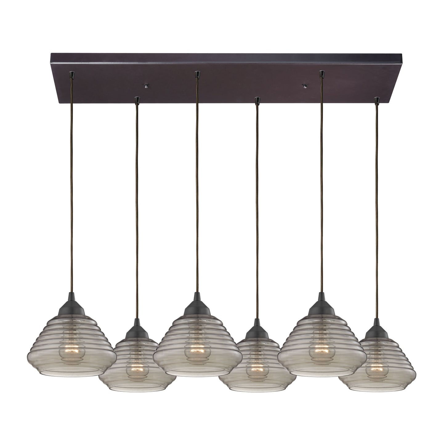 Orbital 30'' Wide 6-Light Pendant - Oil Rubbed Bronze with Smoke Glass