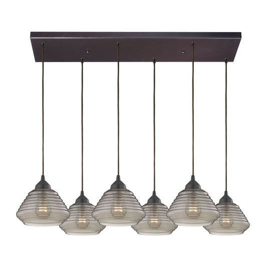 Orbital 30'' Wide 6-Light Pendant - Oil Rubbed Bronze with Smoke Glass