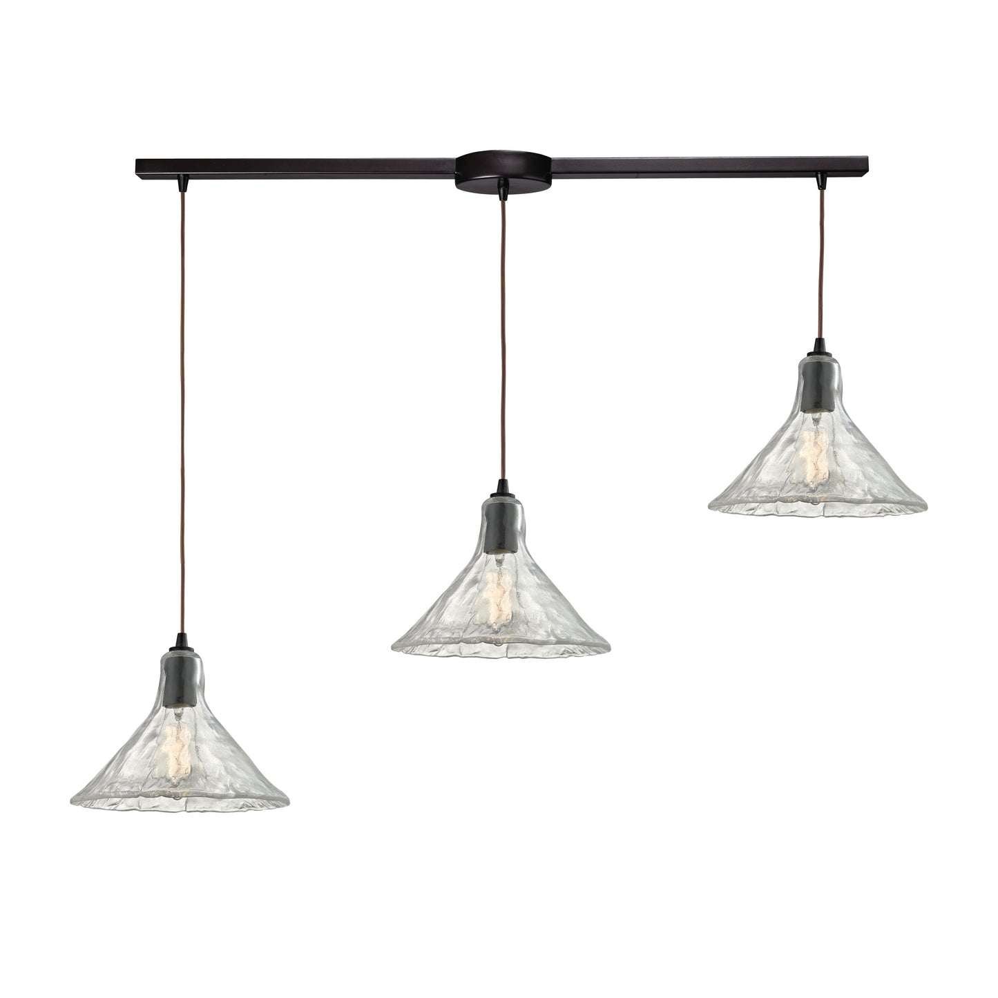 Hand Formed Glass 36'' Wide 3-Light Slim Linear Pendant - Oil Rubbed Bronze