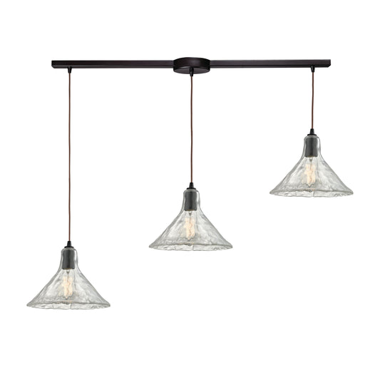 Hand Formed Glass 36'' Wide 3-Light Slim Linear Pendant - Oil Rubbed Bronze