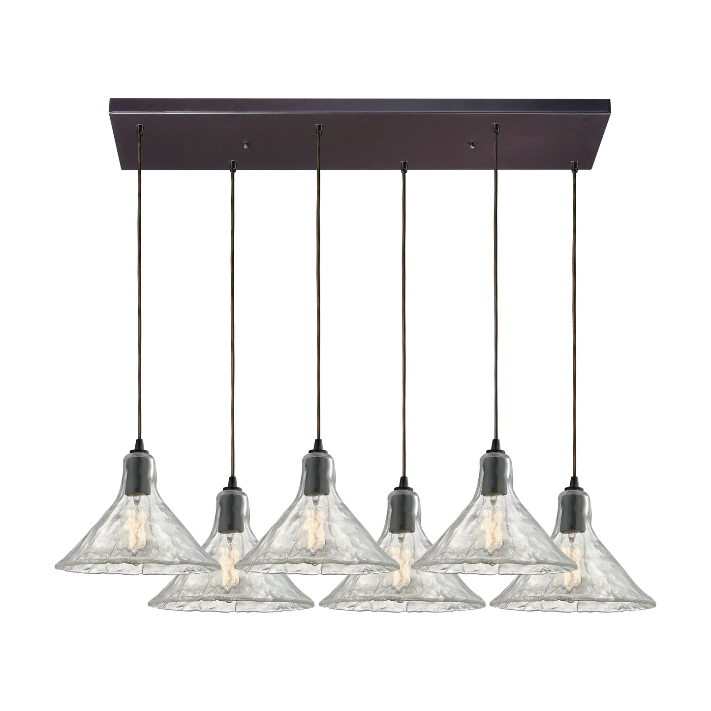 Hand Formed Glass 30'' Wide 6-Light Rectangular Pendant - Oil Rubbed Bronze