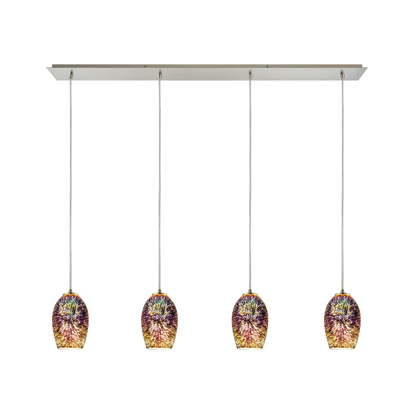 Illusions 46'' Wide 4-Light Pendant - Satin Nickel with Multicolor Fireworks Glass