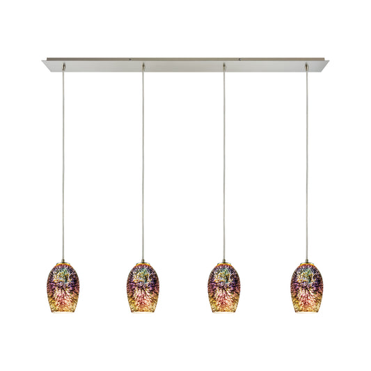 Illusions 46'' Wide 4-Light Pendant - Satin Nickel with Multicolor Fireworks Glass