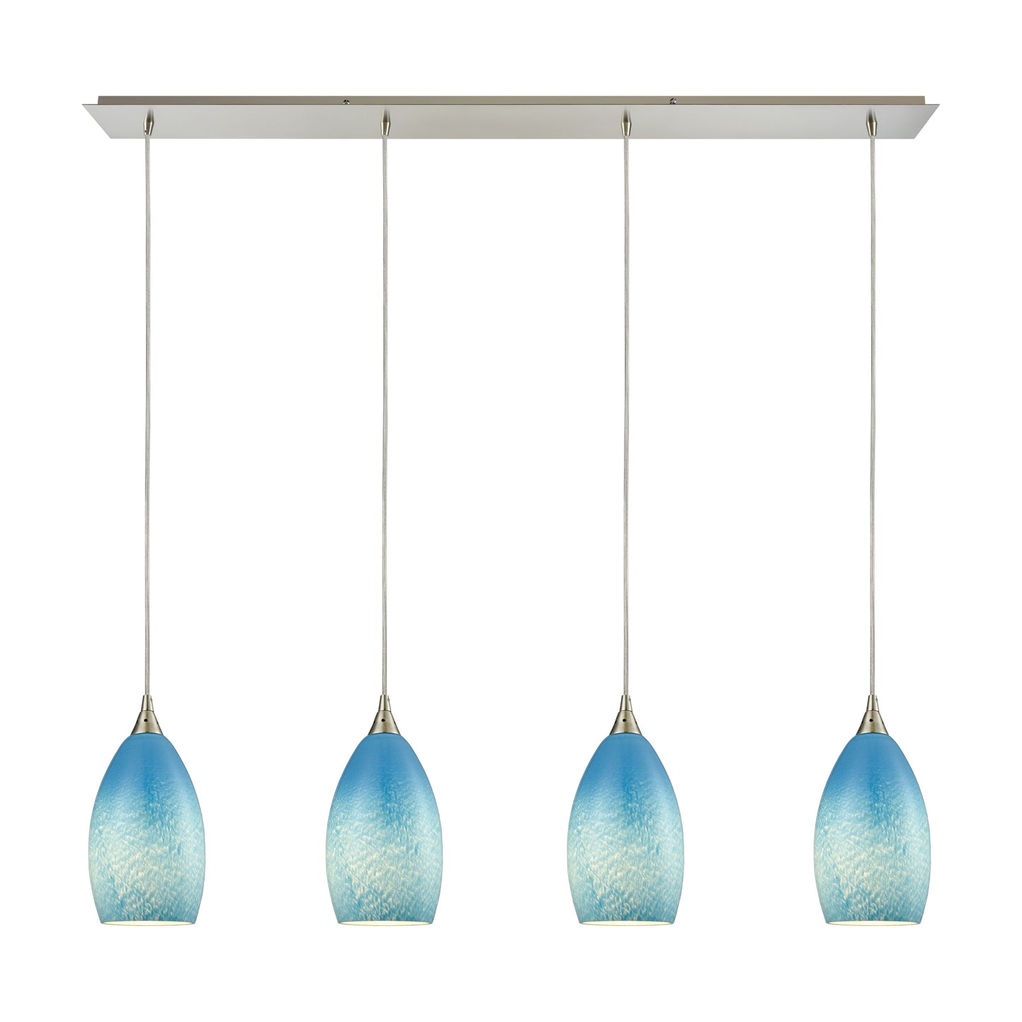 Earth 46'' Wide 4-Light Linear Pendant - Satin Nickel with Sky Blue Glass