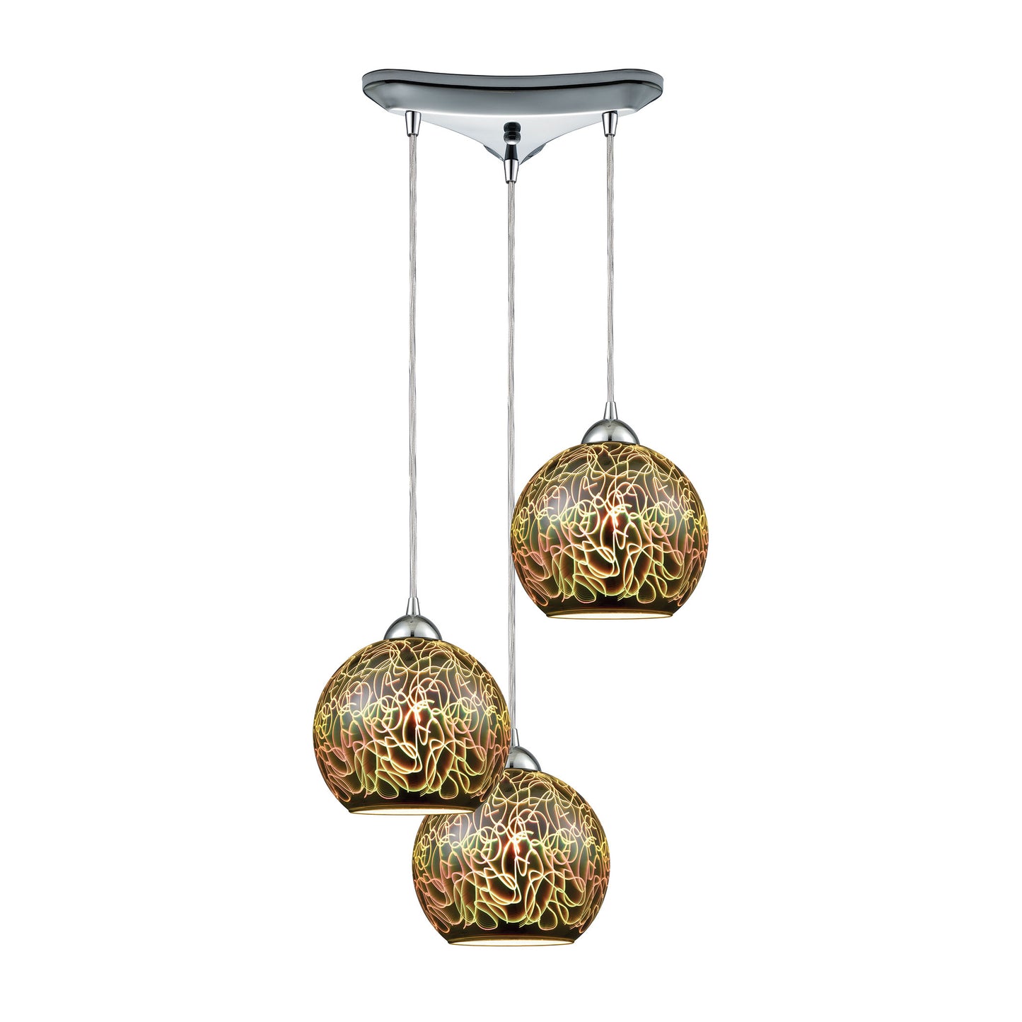 Illusions 10'' Wide 3-Light Pendant - Polished Chrome with 3-D Graffiti Glass