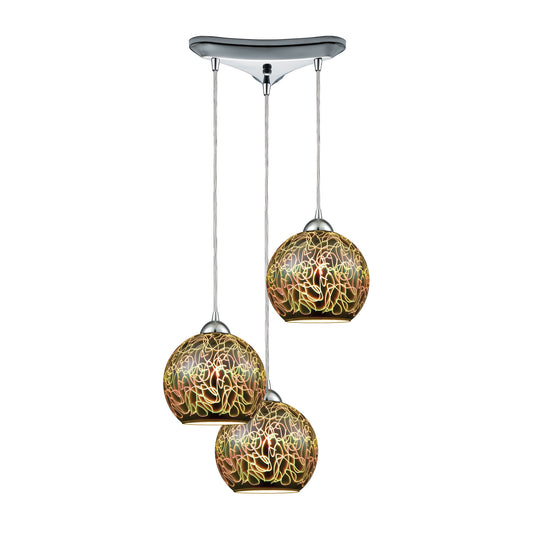 Illusions 10'' Wide 3-Light Pendant - Polished Chrome with 3-D Graffiti Glass
