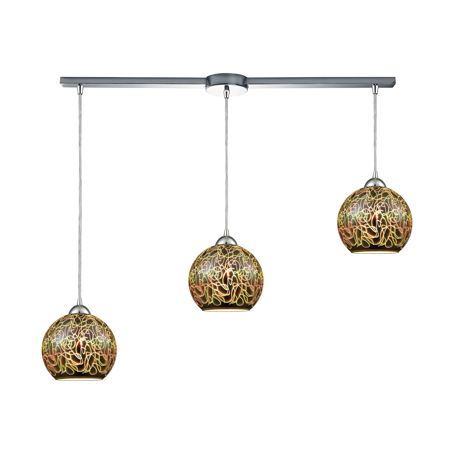Illusions 36'' Wide 3-Light Slim Pendant - Polished Chrome with 3-D Graffiti Glass
