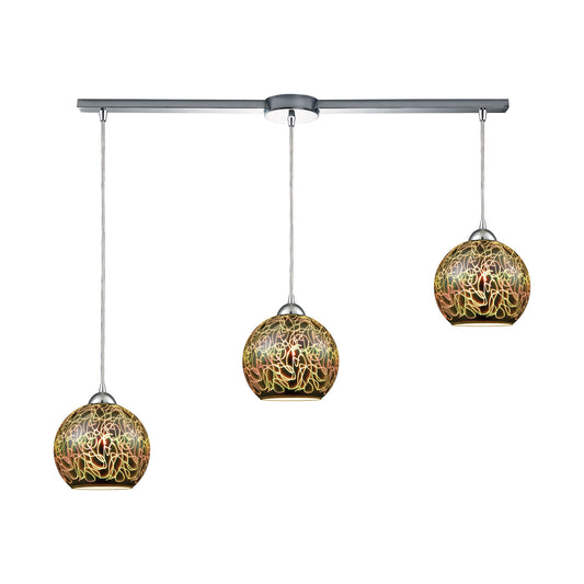 Illusions 36'' Wide 3-Light Slim Pendant - Polished Chrome with 3-D Graffiti Glass