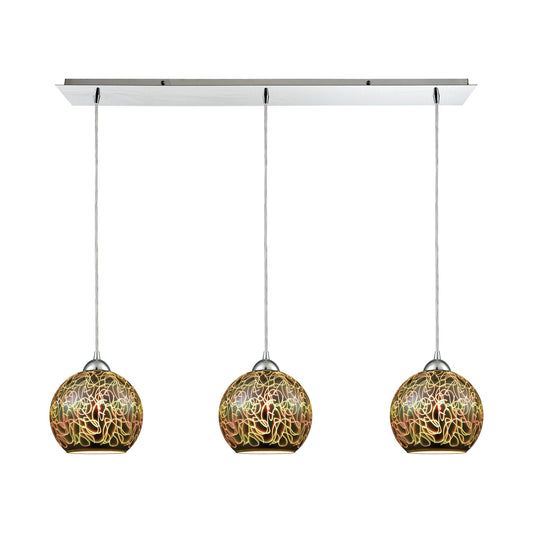 Illusions 36'' Wide 3-Light Pendant - Polished Chrome with 3-D Graffiti Glass