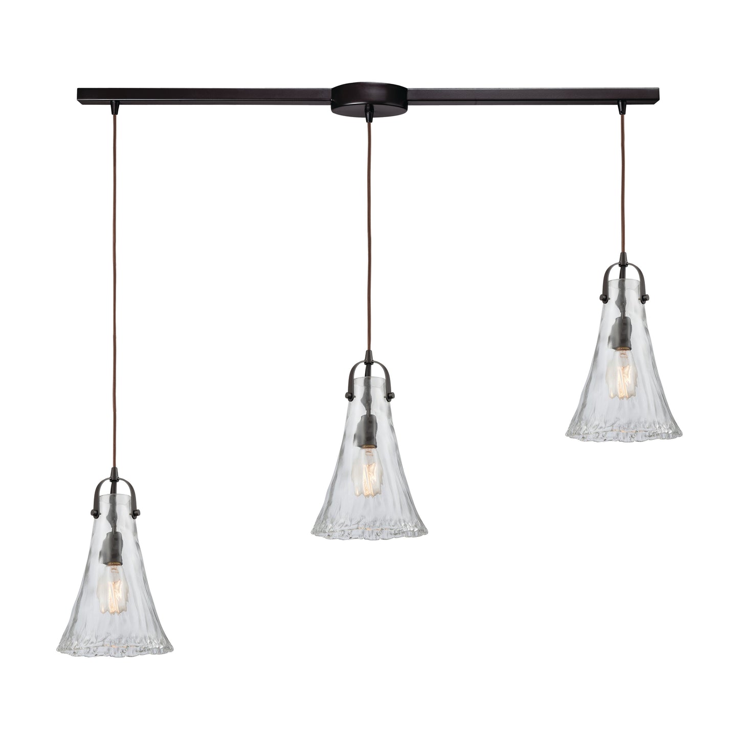 Hand Formed Glass 38'' Wide 3-Light Slim Linear Pendant - Oil Rubbed Bronze